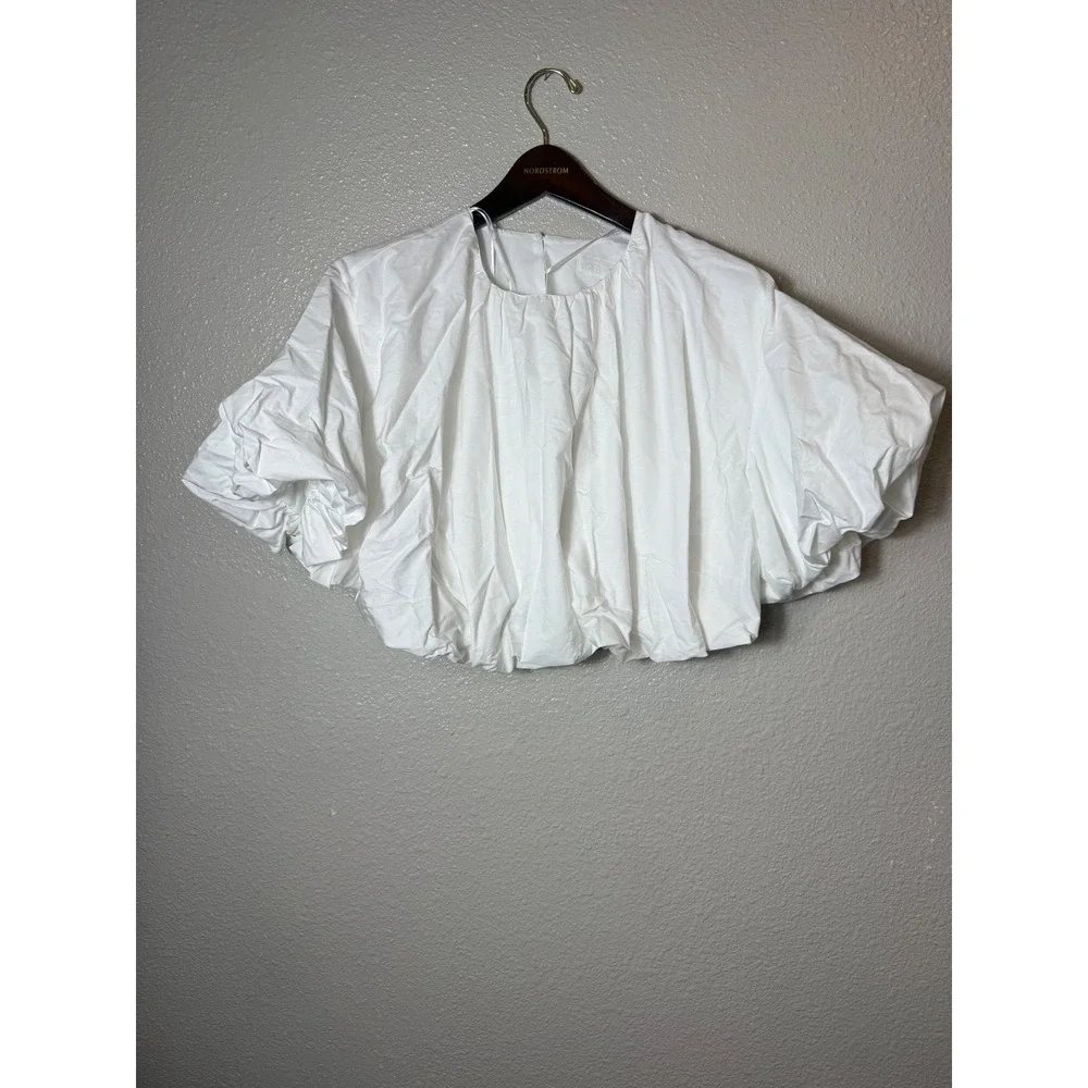 NWT ZARA Balloon Poplin Top White Puff Sleeve Blouse Size S